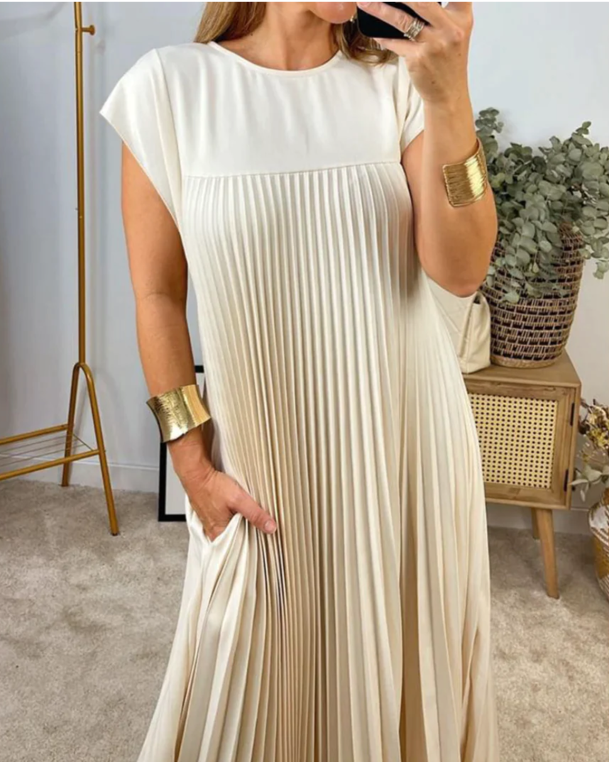 Robe unie plissée sans manches | Vogany